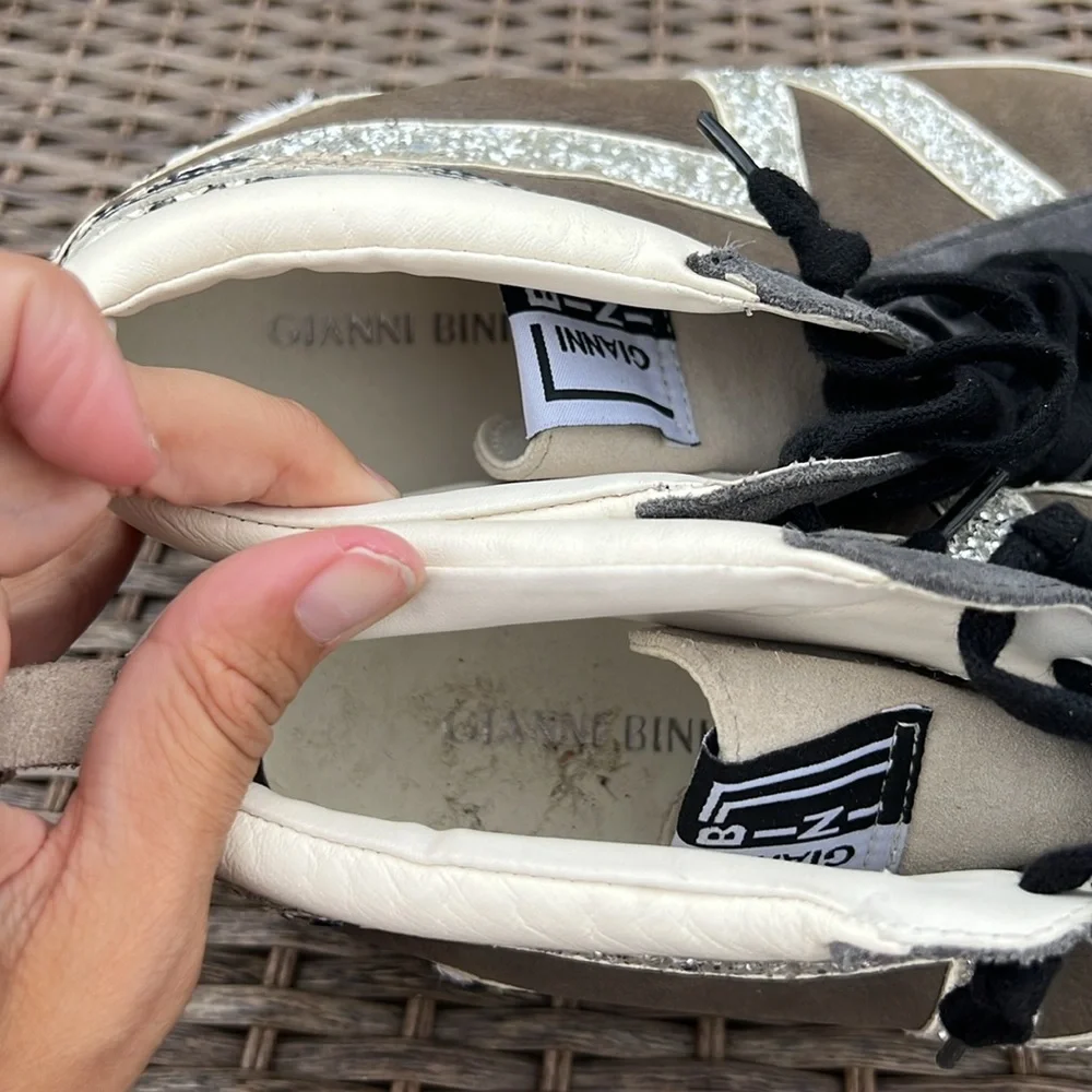 Gianni Bini Women's Zebra & Snake Print High-Top Sneakers Silver Glitter‎ Detail